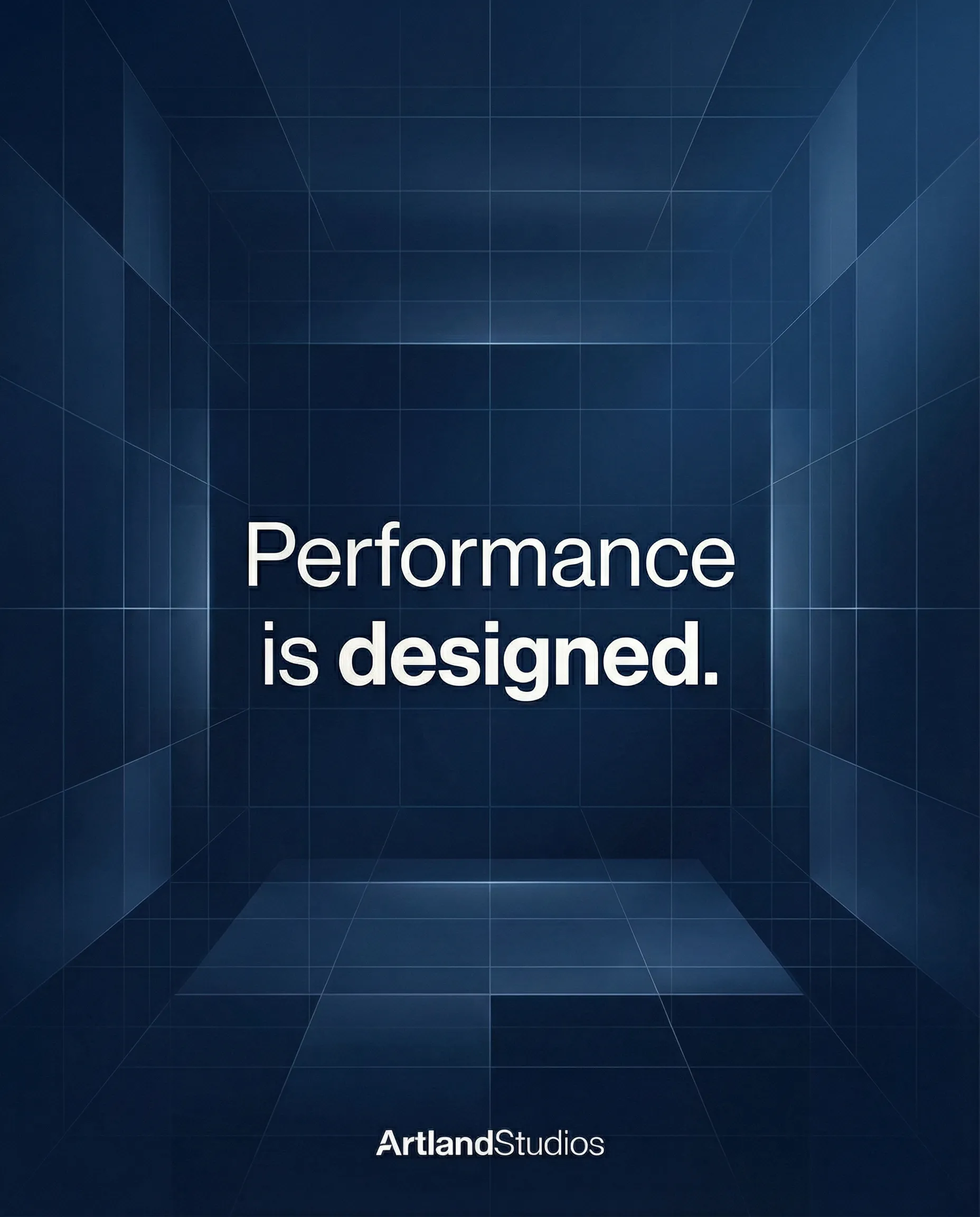 ArtlandStudios Statement-Ad: Brand-Statement, das Performance als Designentscheid framt.